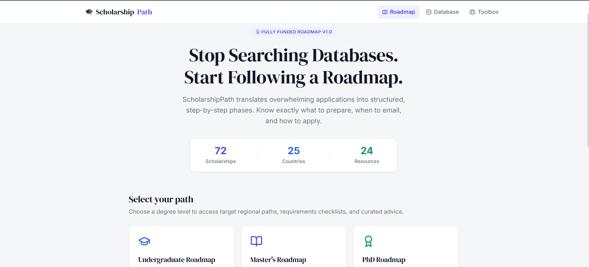 Scholarship Roadmap screenshot